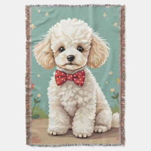 Cobertor Poodle branco adorável com gravata borboleta