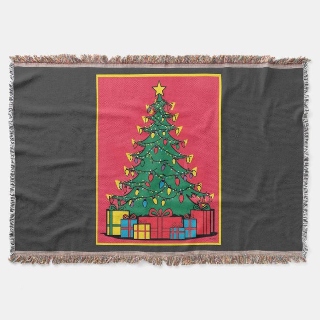 Cobertor Pop-Arte Design de Uma Árvore De Natal Com Present (Frente)