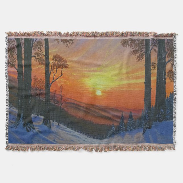Cobertor - "Pôr do Sol sobre Floresta Nevada" (Frente)