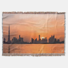 Cobertor Pôr do sol sobre uma cidade à beira-mar - aquarela