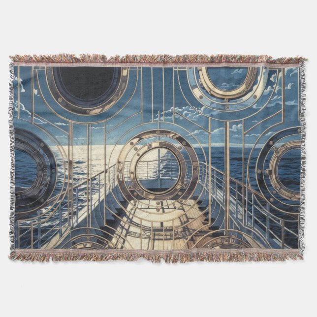 Cobertor Porthole Nautical Ocean Liner Luxury Art Deco (Frente)