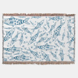 Cobertor Português Lisboa Sardinha Padrão Azulejos Branco