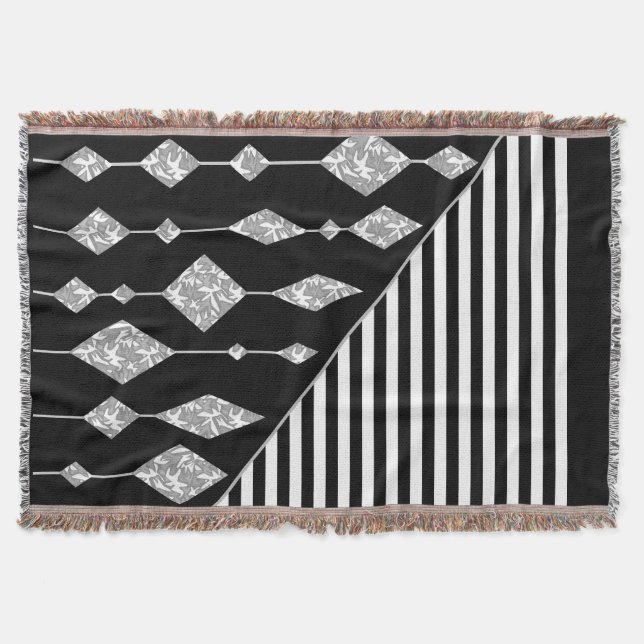 Cobertor Preto e branco, abstrato, geométrico, simples, Dig (Frente)