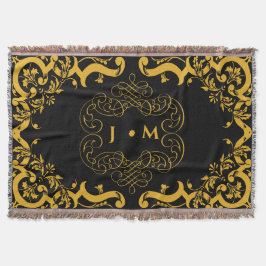 Cobertor Preto e Dourado com iniciais