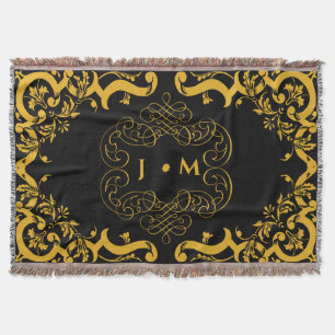 Cobertor Preto e Dourado com iniciais