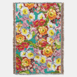 Cobertor Primárias Vintage Coloridas Padrão de Primavera Fl