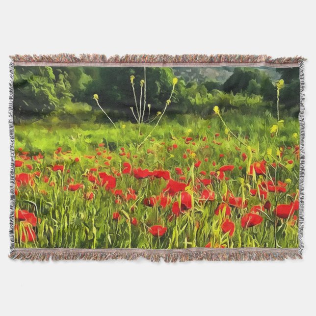 Cobertor Primavera Poppies Meadow e Mountain Landscape (Frente)
