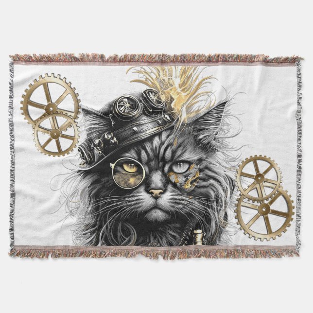 Cobertor Professor Sprocket-Paws O Gato Steampunk Funky (Frente)