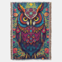 Cobertor 🌈 Psychedelic Owl Comfort – Boho Animal Throw Art