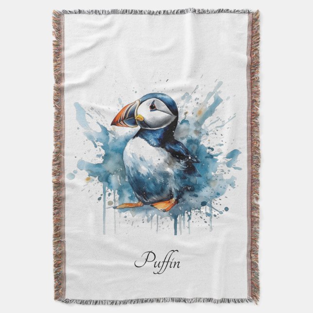 Cobertor Puffin Splash, personalizado (Frente Vertical)