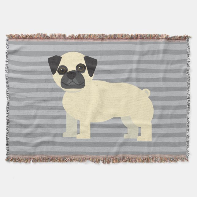 Cobertor Pug Cinza Listrado (Frente)