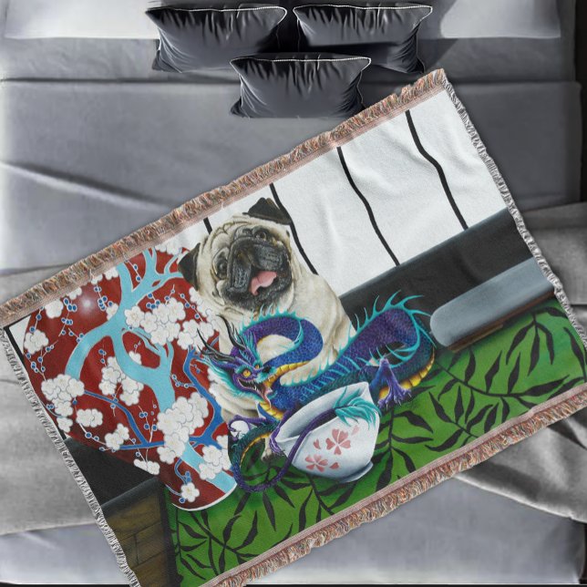 Cobertor Pug Dog Chinese Dragon (Criador carregado)