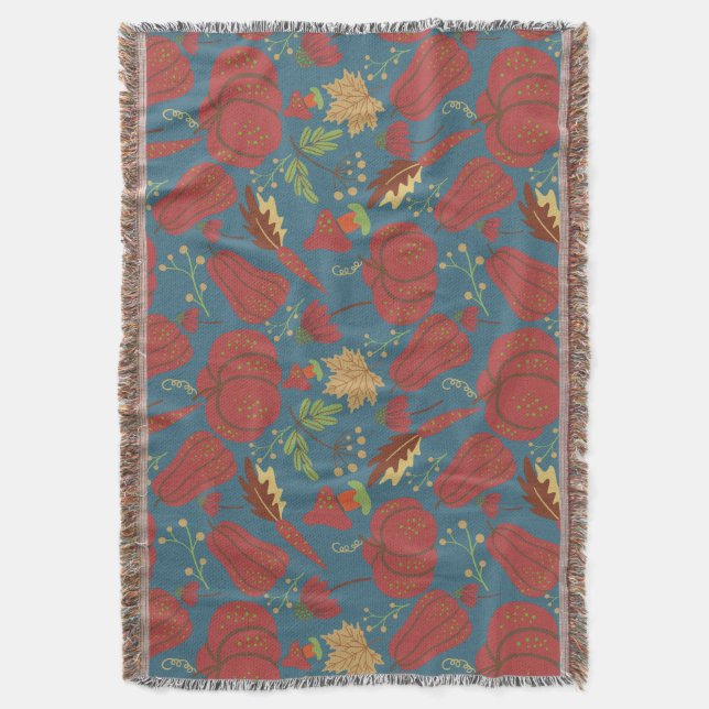 Cobertor Pumpkin and carrot  seamless pattern red and blue (Frente Vertical)