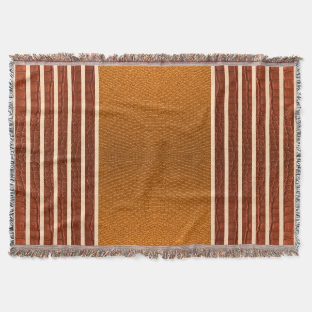 Cobertor Pumpkin & Rust Exotic Faux Snake Leather Line Art (Frente)