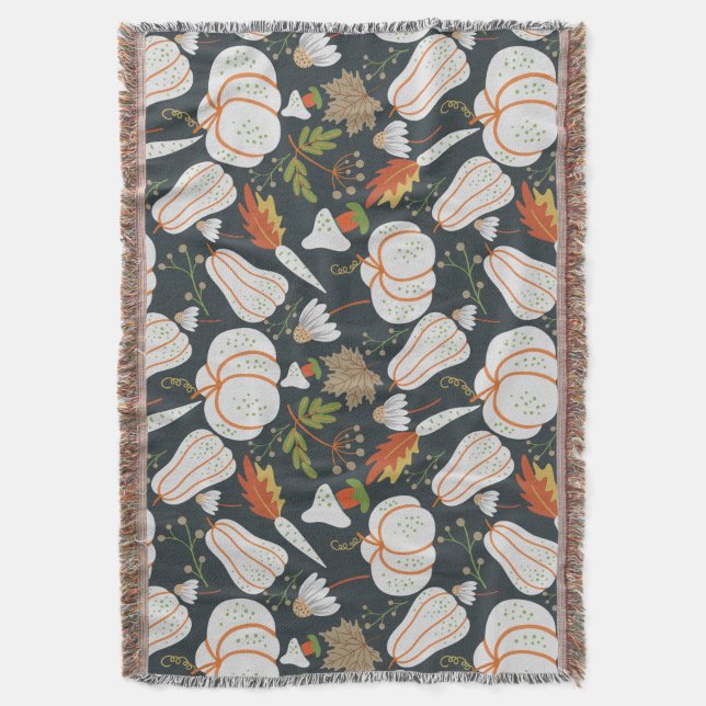 Cobertor Pumpkin seamless pattern floral black and white (Frente Vertical)