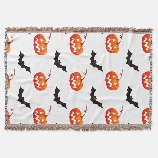 Cobertor Pumpkins e Morcegos, Truque ou Tratar, Boo (Frente)