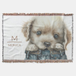 Cobertor Puppy no Jeans Art Monograma Personalizado