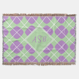 Cobertor Purple Mint Green Mod Argyle Script Monogram
