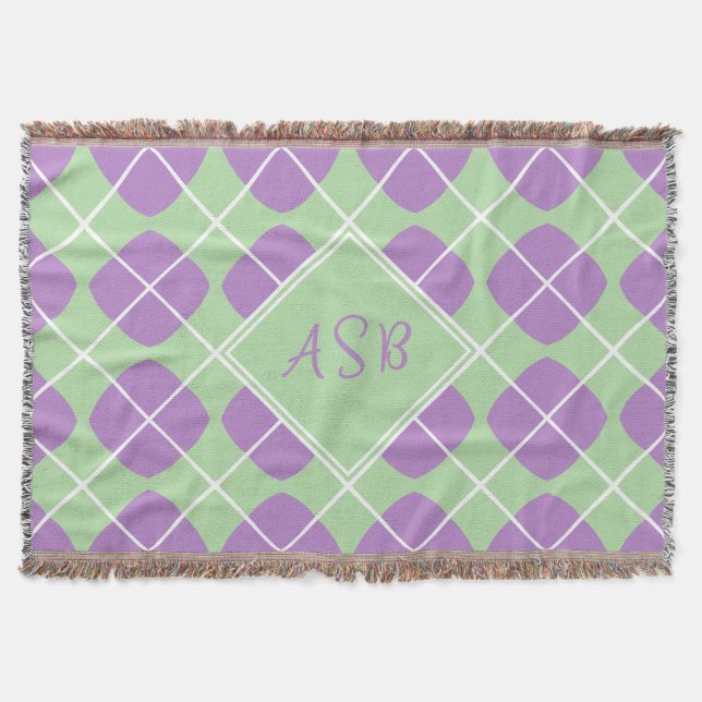 Cobertor Purple Mint Green Mod Argyle Script Monogram (Frente)