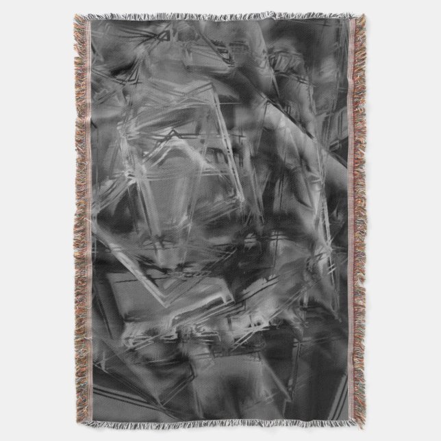 Cobertor Quadrados manchados de cinza preta, 'pinceladas er (Frente Vertical)