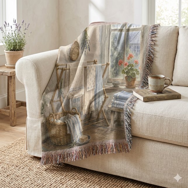 Cobertor Quarto de Lavagem da Cabana do Dia Chuvoso (Rainy Day Cottage Laundry Room Throw Blanket)