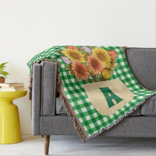 Cobertor Queda de Autumn Sunflower & Pumpkins Green Gingham