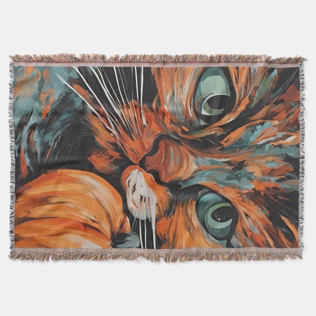 Cobertor Queda Laranja Verde Gato Pumpkin Lâmpada (Frente)