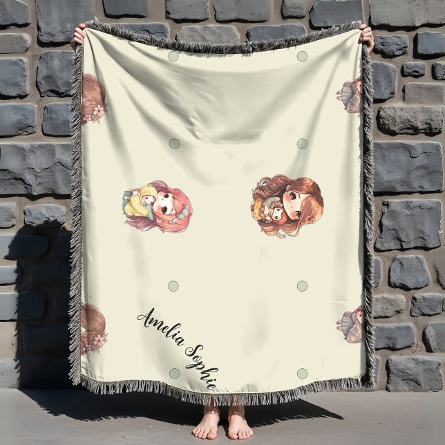 Cobertor Querida Mãe E Bebê Com Nome Verde (Criador carregado)