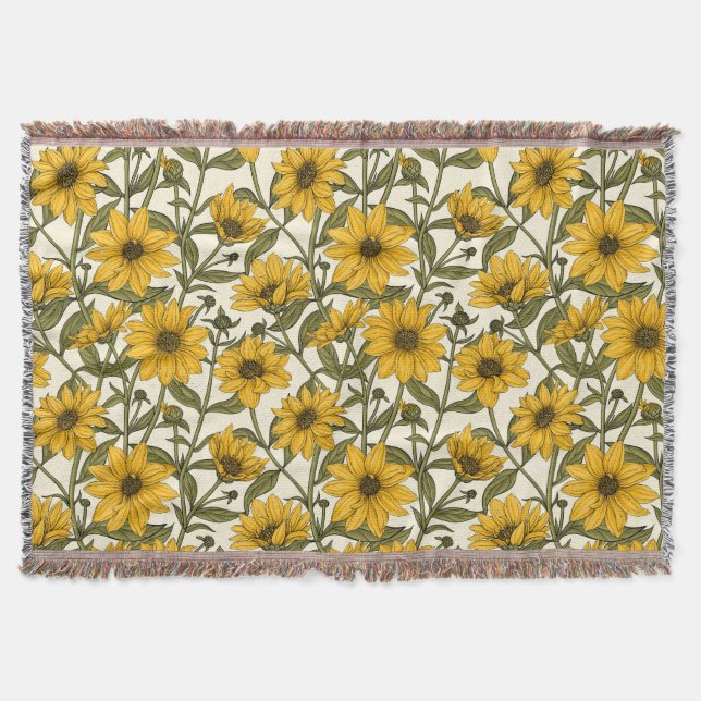 Cobertor Raízes de sol, girassol selvagem em branco (Frente)