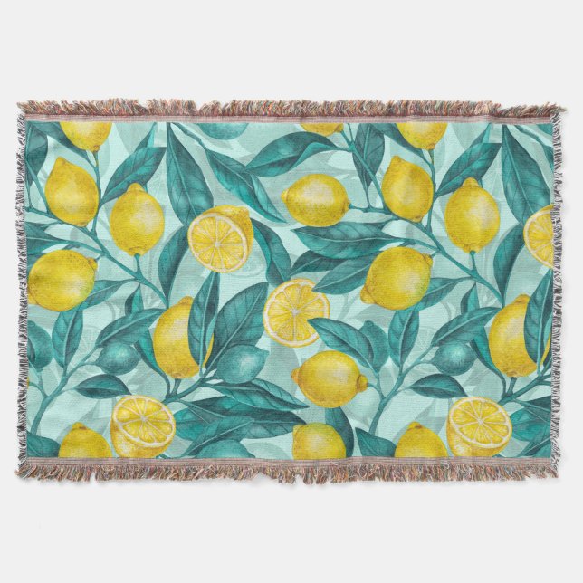 Cobertor Ramais de limão em azul e amarelo (Frente)