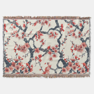 Cobertor Ramos de Flor de Cerejeira Coral Marfim Floral Asi