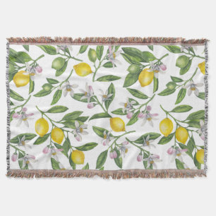 Cobertor Ramos de limão com flores e fruta em branco