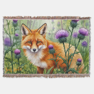 Cobertor Rapariga entre Flores de Cardo Roxo Aquarela