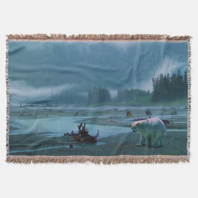 Cobertor Rare Spirit Bear e Misture River Wildlife Scene (Frente)
