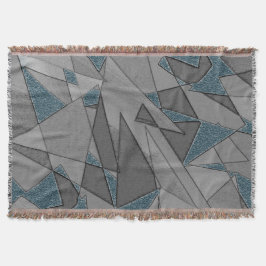 Cobertor recortes triangulares de cinza com peças azuis esc