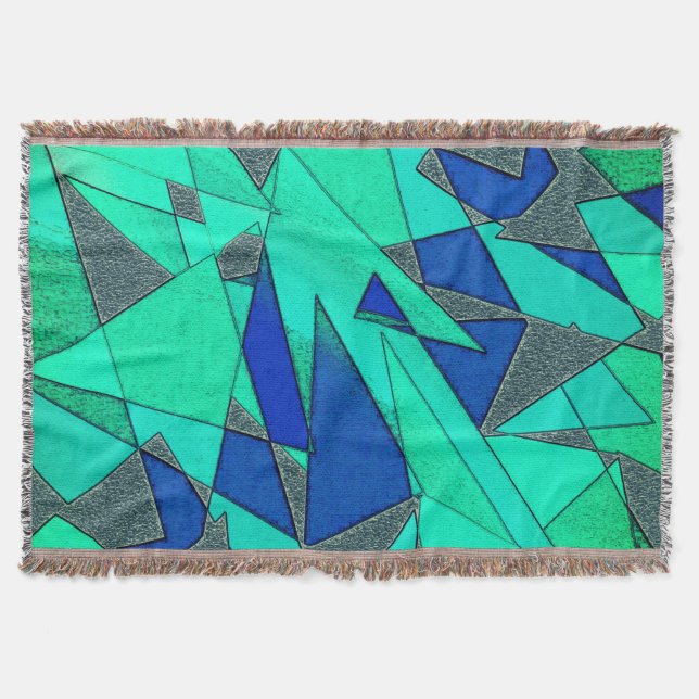 Cobertor recortes triangulares verdes sobre fundo azul, ásp (Frente)