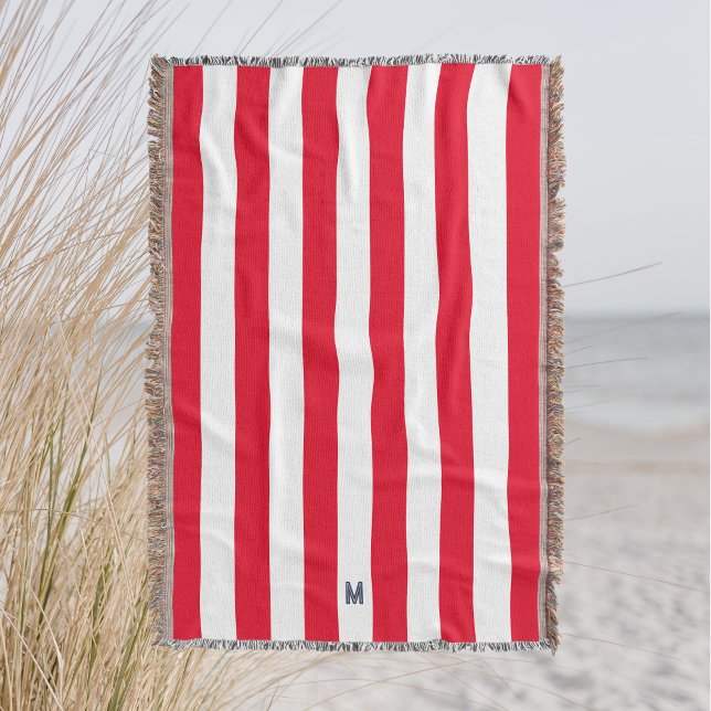 Cobertor Red Cabana Stripe & Personalizado Monograma de Mar (Criador carregado)