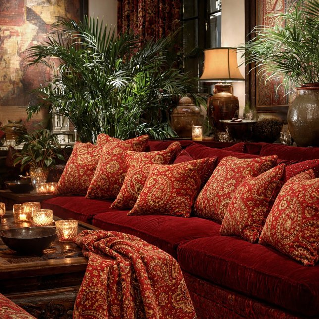 Cobertor Red & Gold Paisley Pattern Throw - Room Design  (Criador carregado)