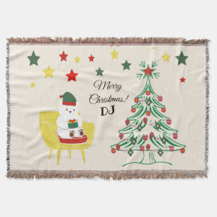 Cobertor Red Green White Star Bear Monograma Feliz Natal