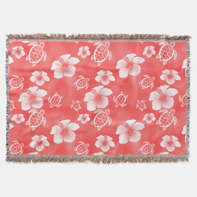 Cobertor Red Hibiscus Honu Hawaiian Pattern (Frente)