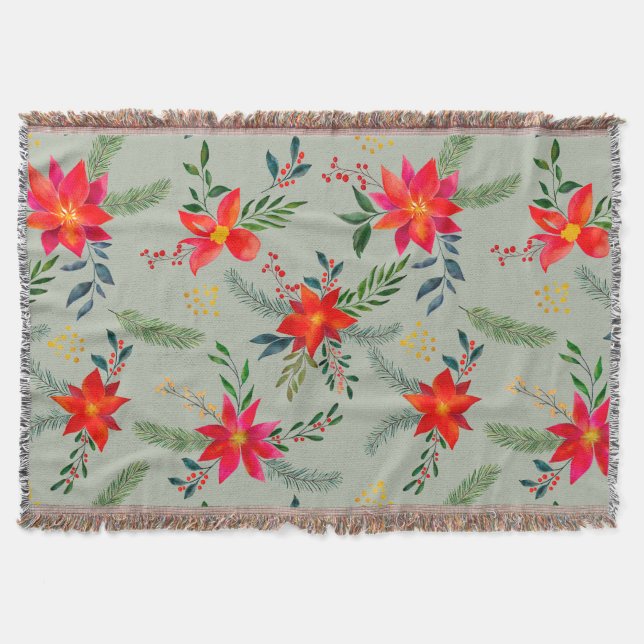 Cobertor Red Poinsettia Christmas Floral (Frente)