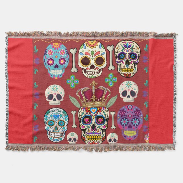Cobertor Red Throw - Large Rug - Gothic Skull -  (Frente)