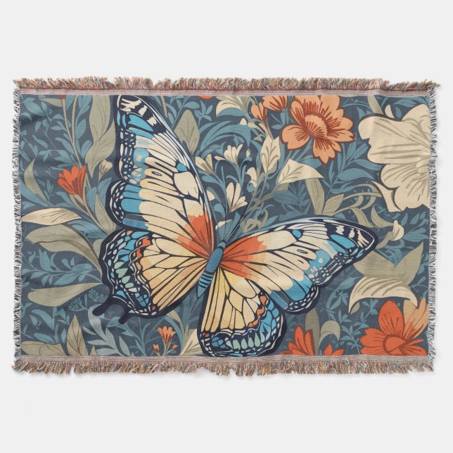 Cobertor Regal Butterfly Amidst William Morris Floral (Frente)