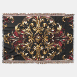 Cobertor Regal Noir Pattern | Gold Scrollwork & Crimson