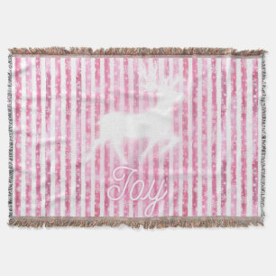 Cobertor Reindeer de Alegria Rosa e Branco de Natal