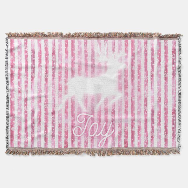 Cobertor Reindeer de Alegria Rosa e Branco de Natal (Frente)