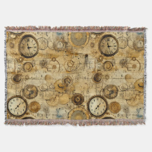 Cobertor Relógio de Tempo Industrial Steampunk Sépia Latão