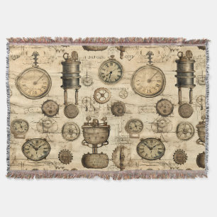 Cobertor Relógio Vintage Steampunk Pergaminho Marrom