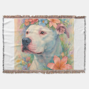 Cobertor Retrato Colorido de Pit Bull Floral com Impressão