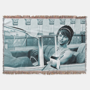 Cobertor Retrato de Mulher Glamour Azul Vintage